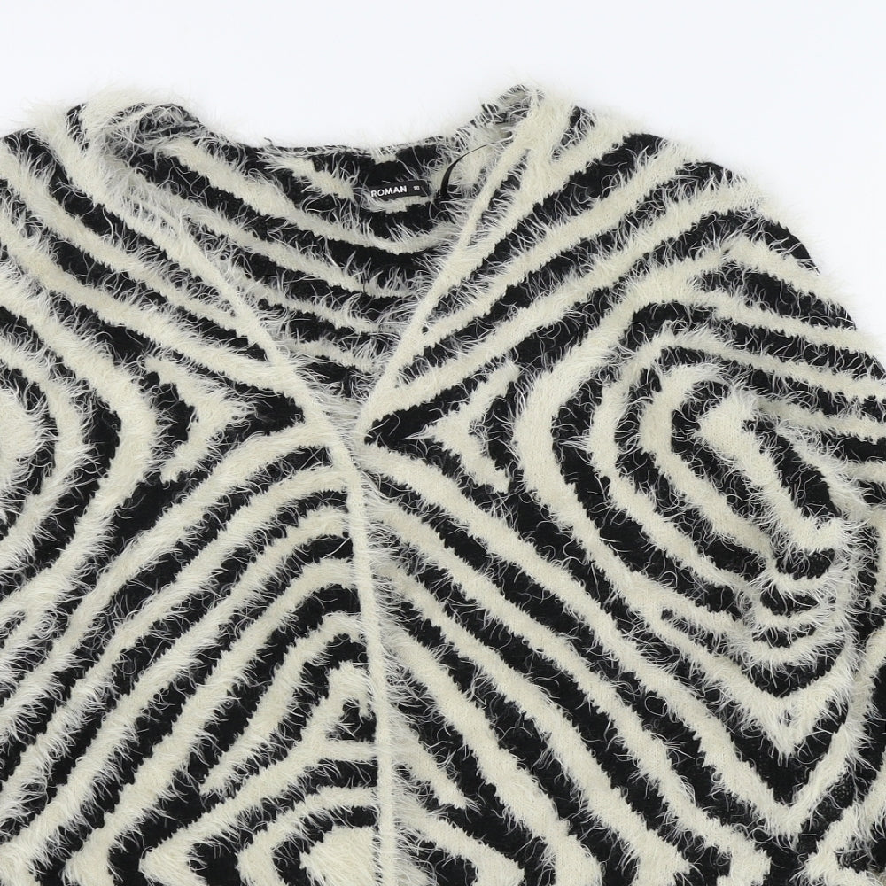 Roman Womens Black Geometric  Cardigan Jumper Size 18