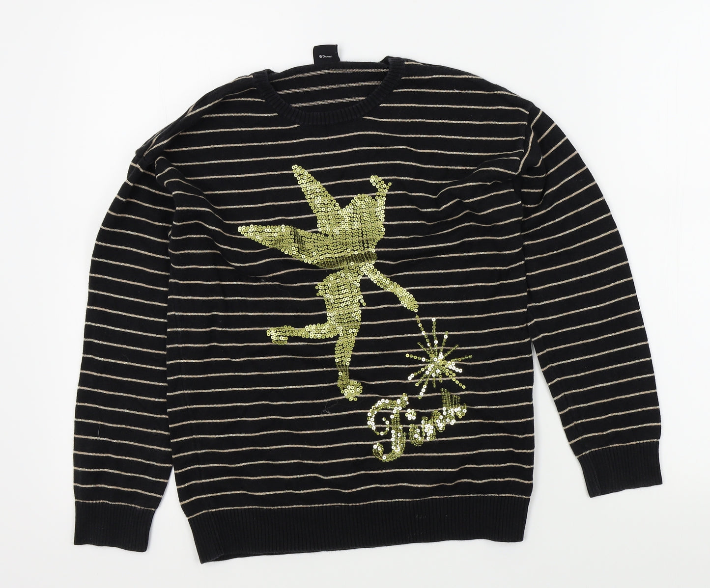 George Girls Black Striped  Pullover Jumper Size 10 Years  - Disney Tinkerbell