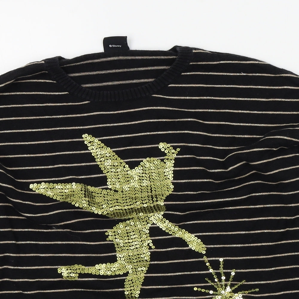 George Girls Black Striped  Pullover Jumper Size 10 Years  - Disney Tinkerbell