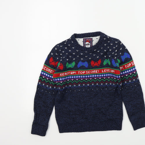 F&F Boys Multicoloured Geometric  Pullover Jumper Size 7 Years  - Christmas jumper