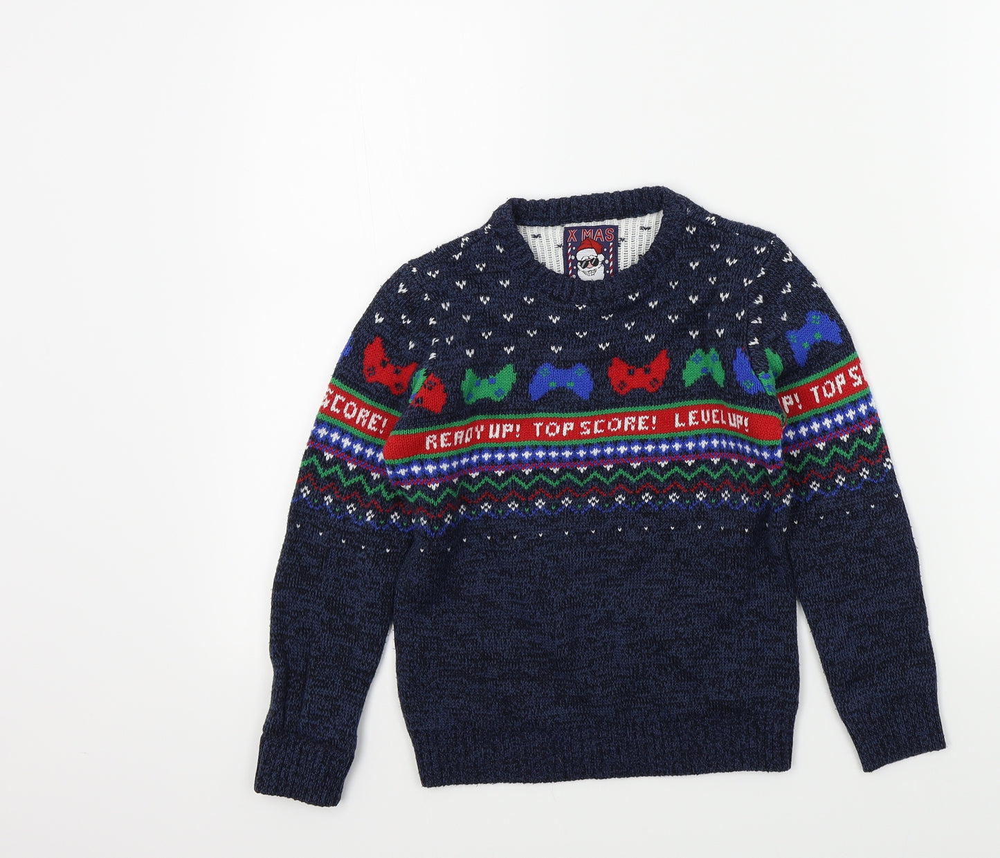 F&F Boys Multicoloured Geometric  Pullover Jumper Size 7 Years  - Christmas jumper