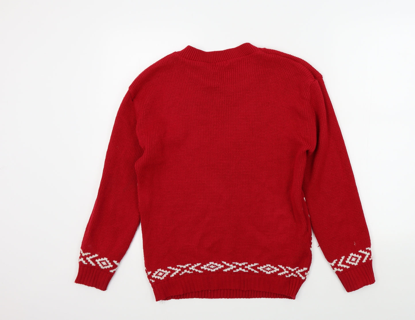 bina Womens Red Geometric  Pullover Jumper Size M  - Christmas jumper