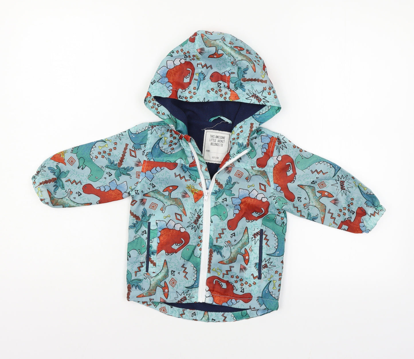 Matalan Boys Blue Geometric  Jacket  Size 6-9 Months  - dinosaur