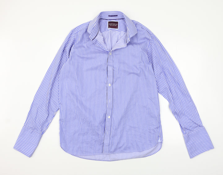Sartorio Mens Blue Striped Button-Up Size 16.5