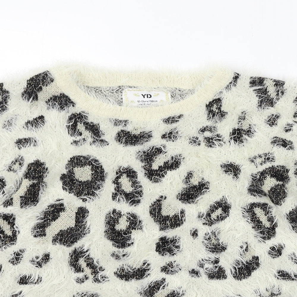 young diviension Girls Beige Animal Print  Pullover Jumper Size 12-13 Years