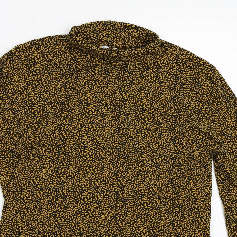 Papaya Womens Yellow Houndstooth  Basic T-Shirt Size 12