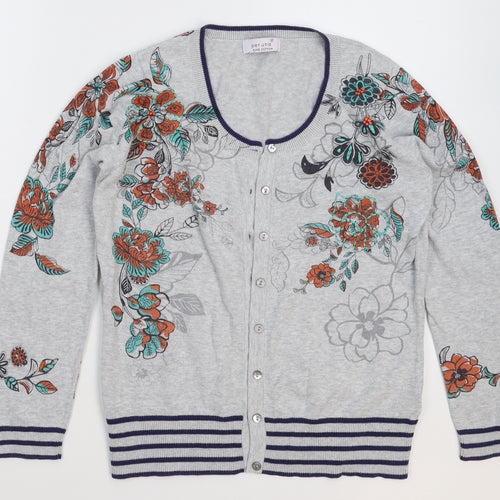 Per Una Womens Grey Floral Knit Cardigan Jumper Size 12