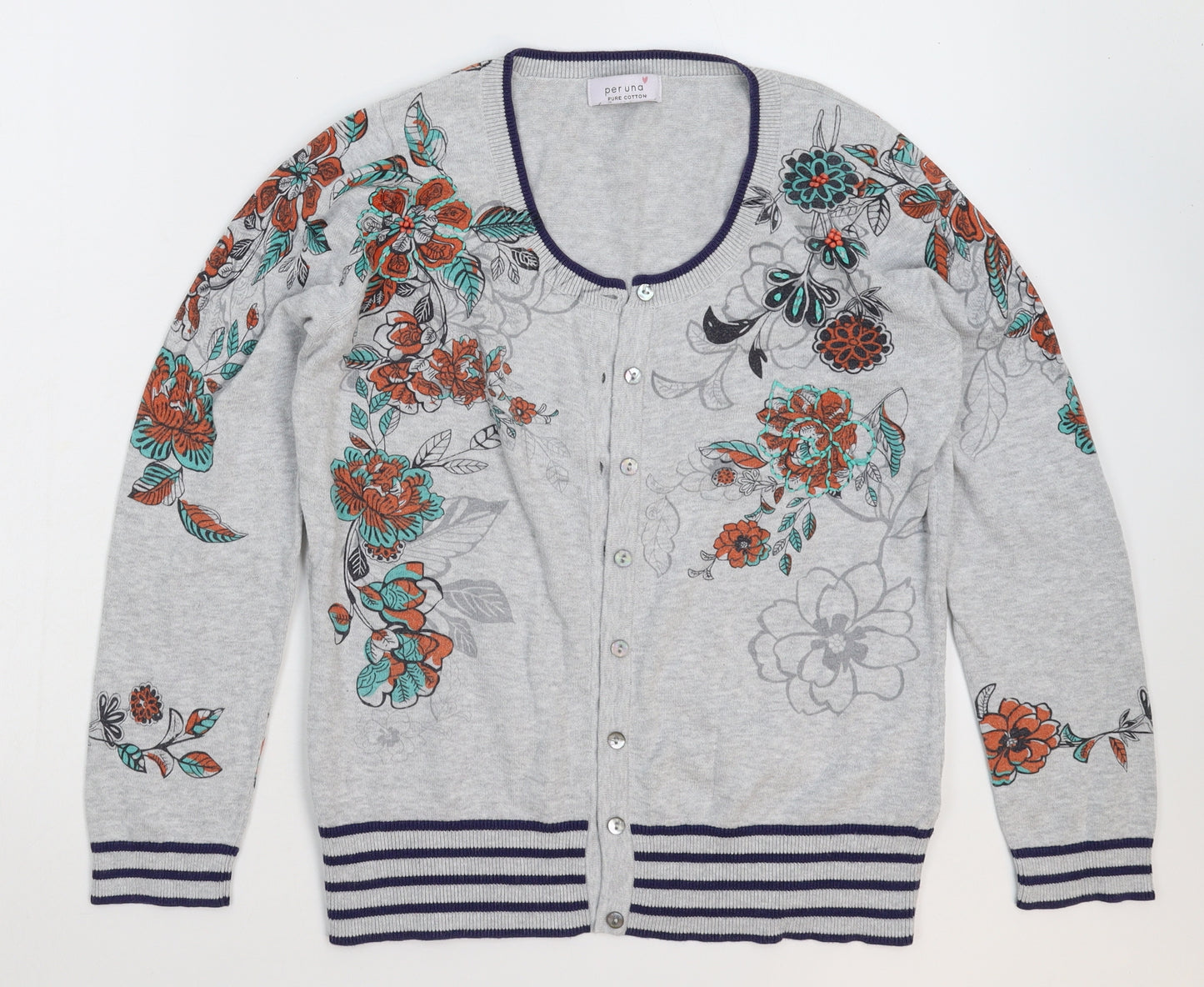 Per Una Womens Grey Floral Knit Cardigan Jumper Size 12