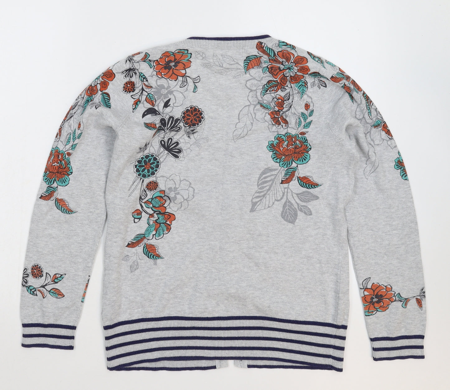Per Una Womens Grey Floral Knit Cardigan Jumper Size 12