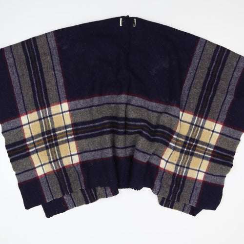 Preworn Womens Blue Check Knit Cape Jumper One Size