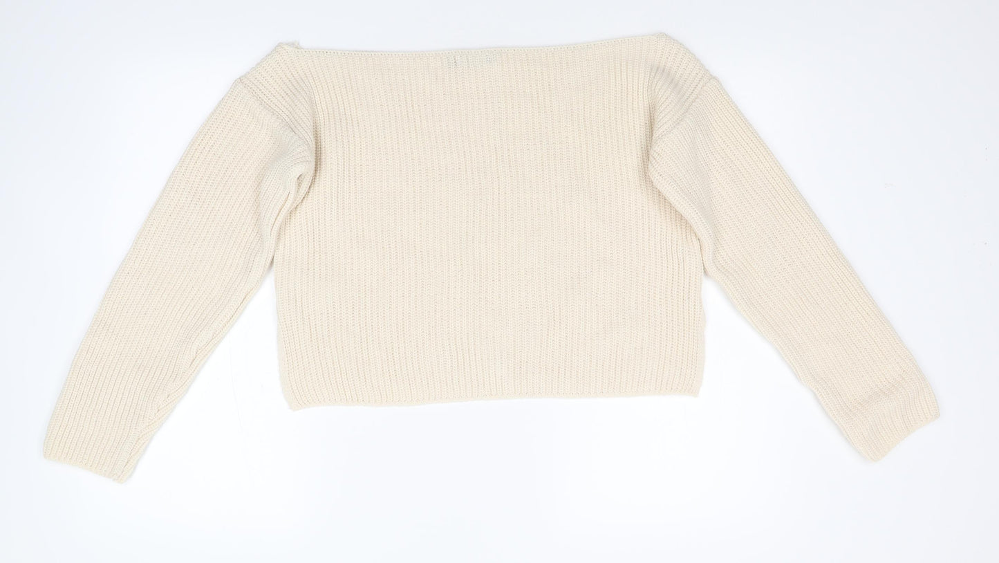 Boohoo Womens Beige  Knit Pullover Jumper Size M