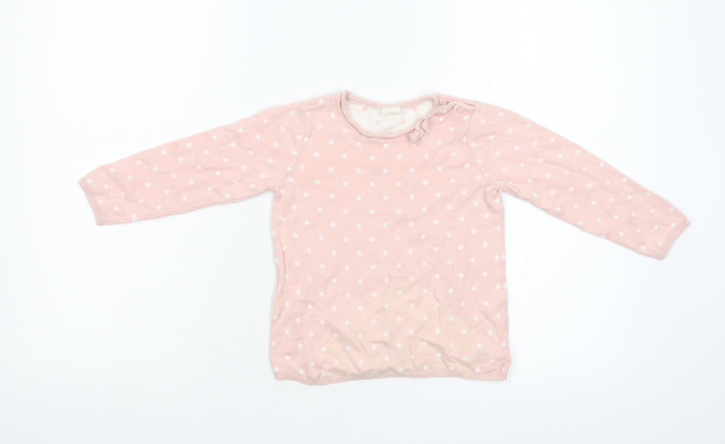 H&M Girls Pink Polka Dot Knit Pullover Jumper Size 2-3 Years