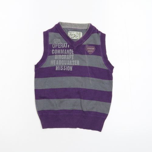 Spider Stores Boys Multicoloured Striped Knit Vest Jumper Size 5 Years