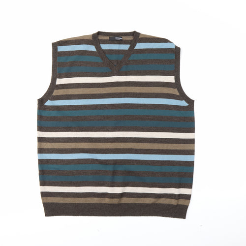 NEXT Mens Brown Striped  Vest Jumper Size XL