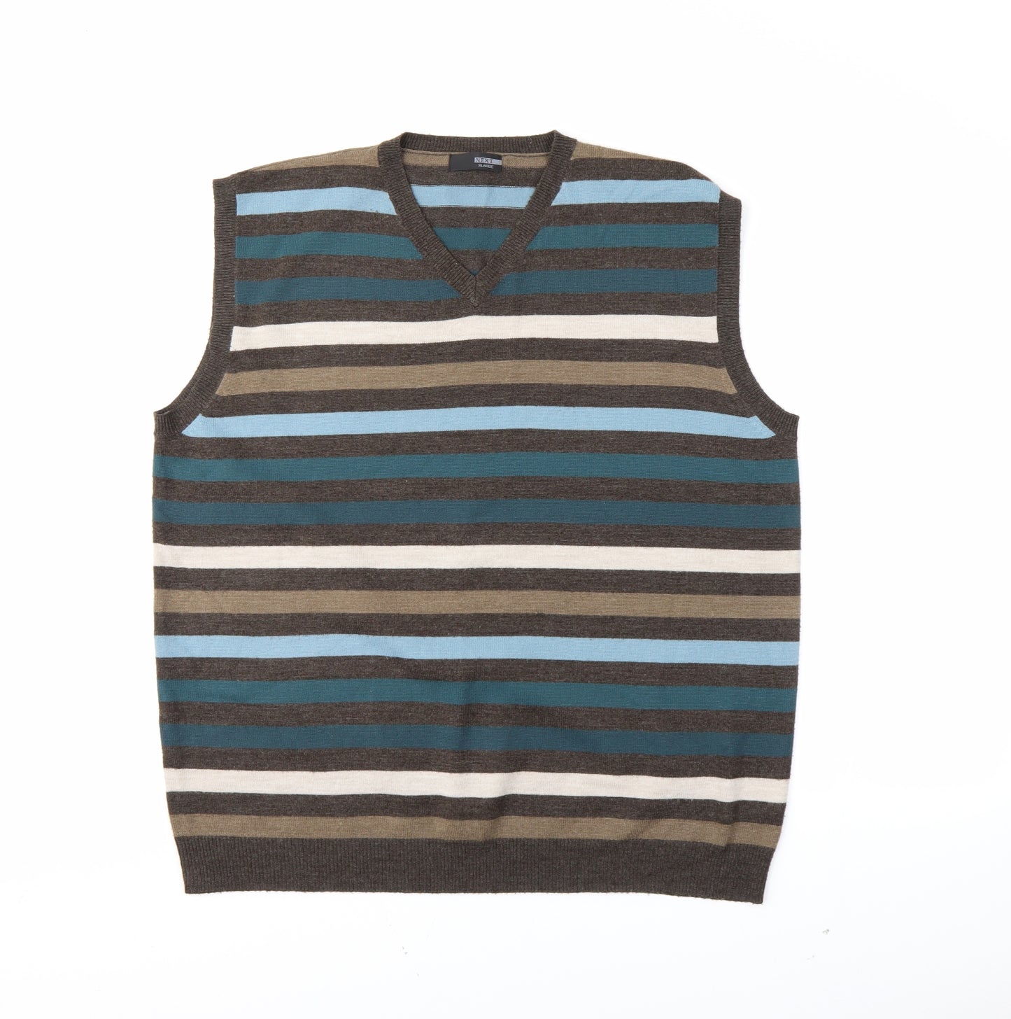 NEXT Mens Brown Striped  Vest Jumper Size XL