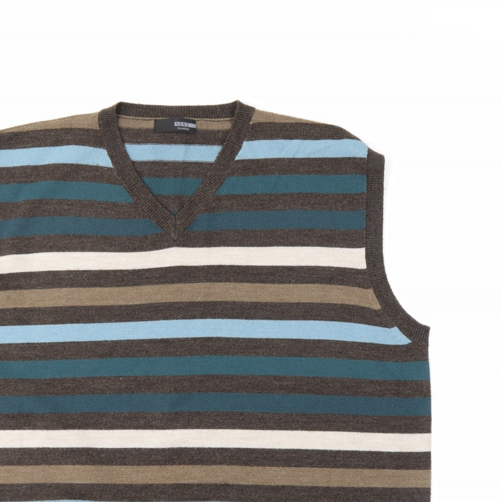 NEXT Mens Brown Striped  Vest Jumper Size XL