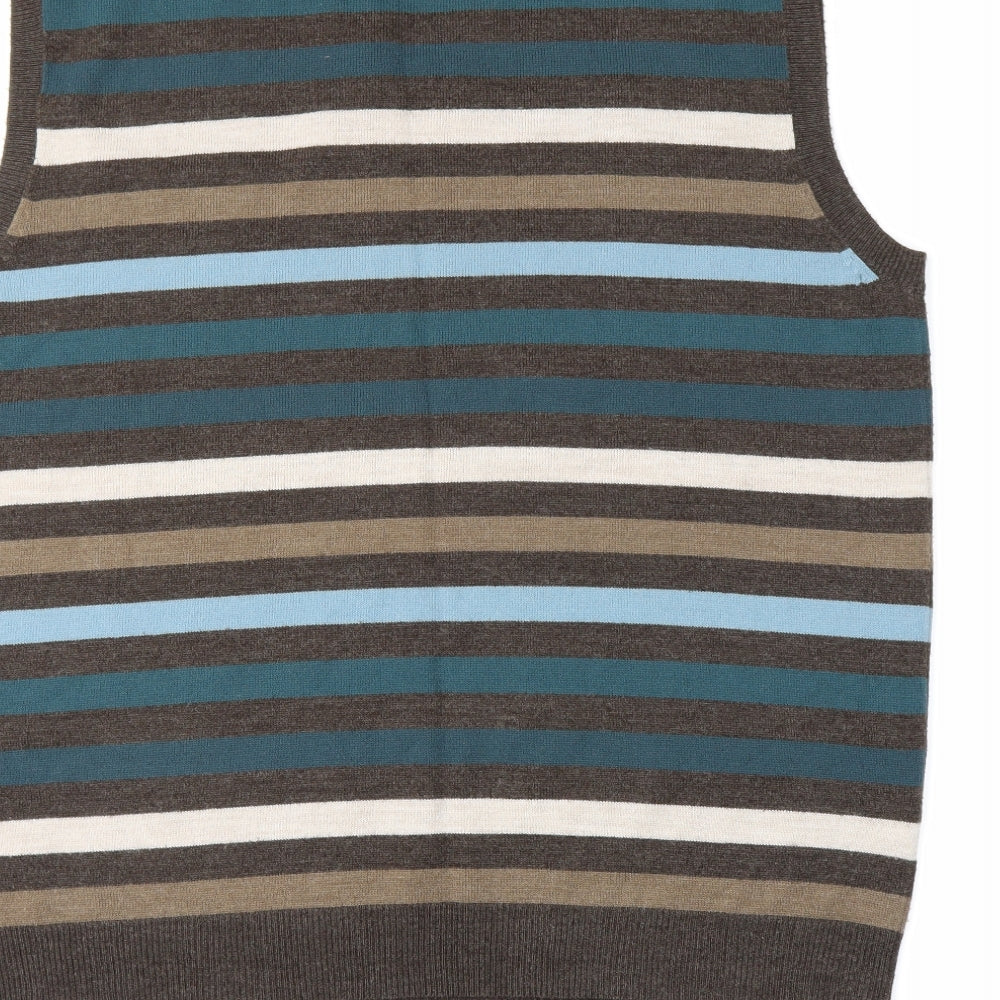 NEXT Mens Brown Striped  Vest Jumper Size XL