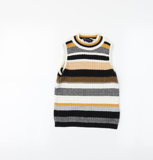 Front view of Atmosphere women’s yellow striped cropped t-shirt, size UK 6