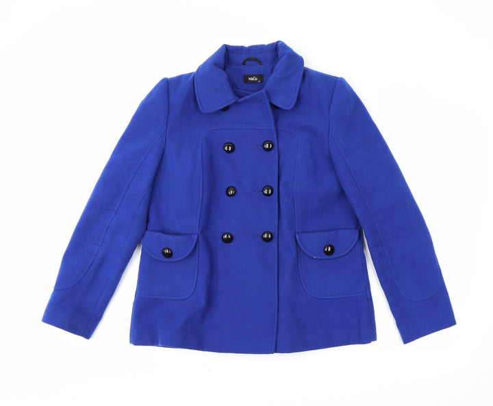 M&Co Womens Blue Overcoat Coat Size 14