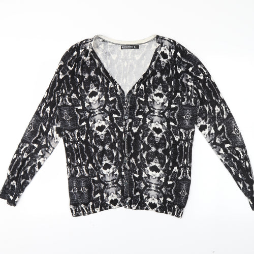 Encuento Womens Black Geometric  Cardigan Jumper Size L