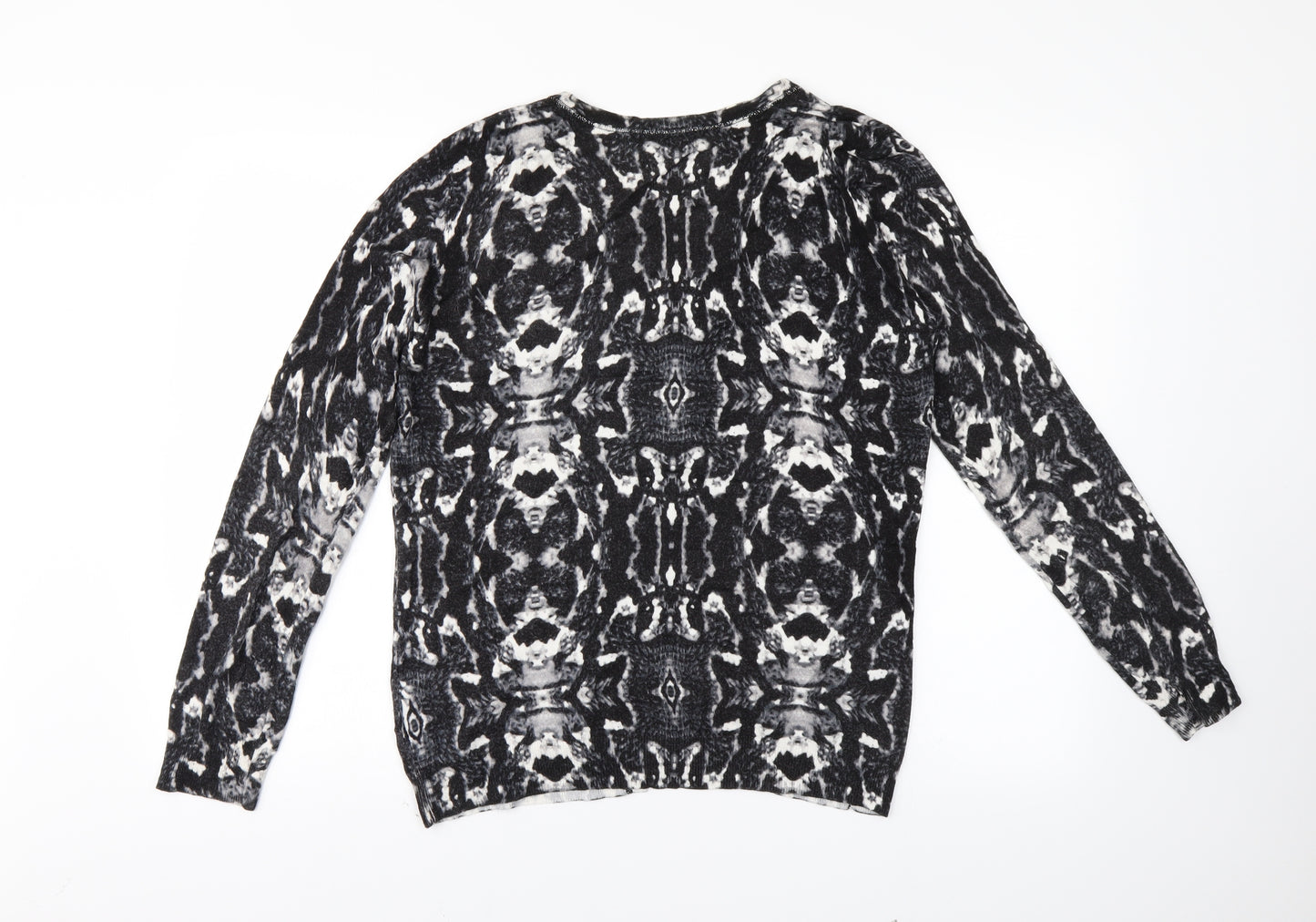 Encuento Womens Black Geometric  Cardigan Jumper Size L