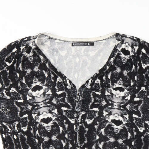 Encuento Womens Black Geometric  Cardigan Jumper Size L