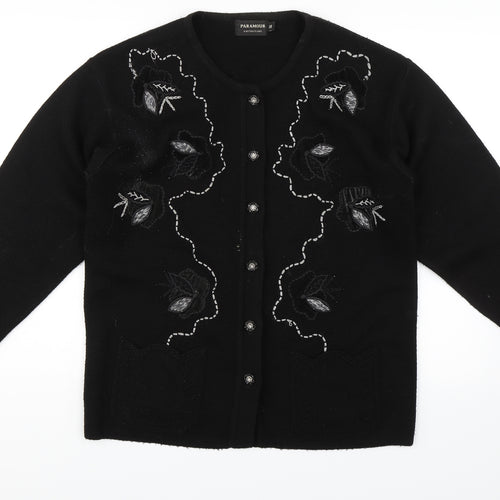 Paramour Womens Black Floral  Cardigan Jumper Size M
