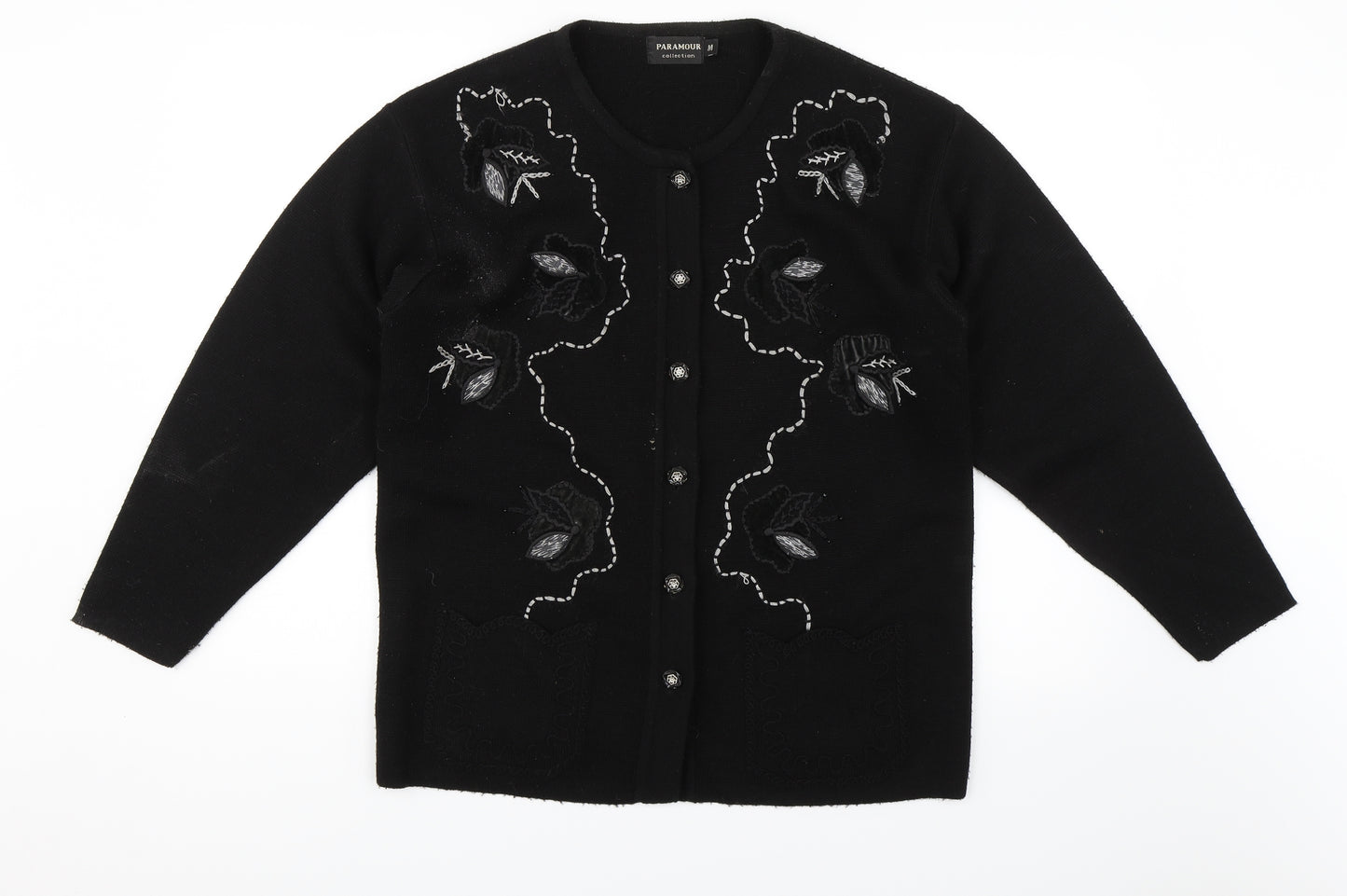 Paramour Womens Black Floral  Cardigan Jumper Size M
