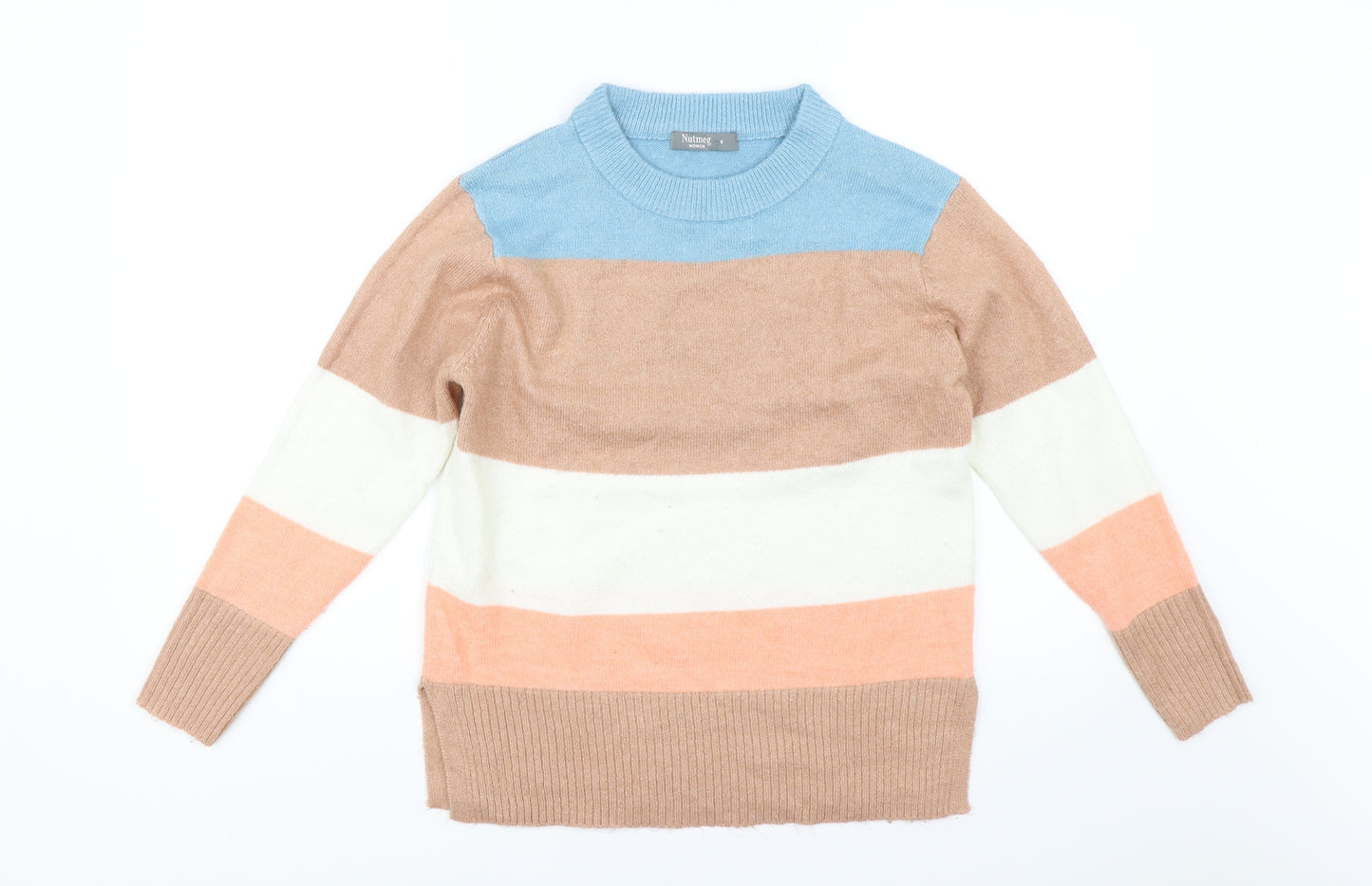 Nutmeg Womens Brown Striped  Pullover Jumper Size 8