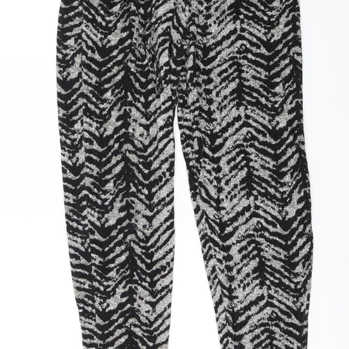 Peacocks Womens Black Animal Print  Trousers  Size 6 L29 in