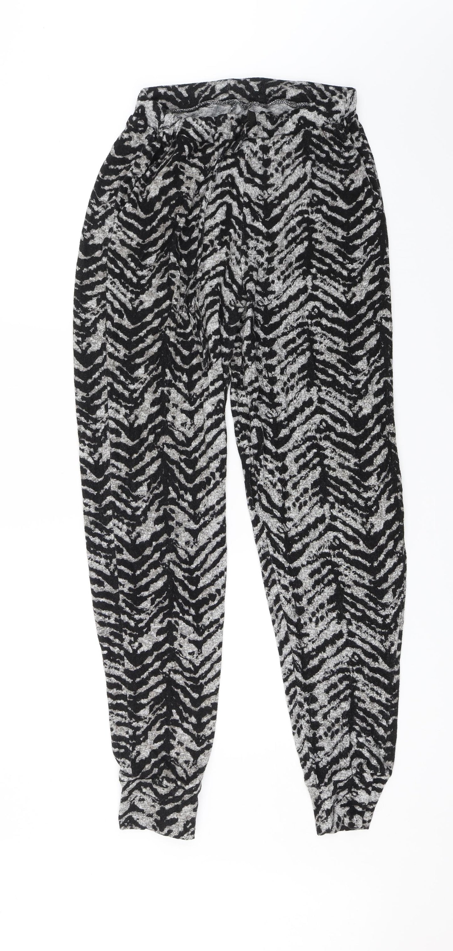 Peacocks Womens Black Animal Print  Trousers  Size 6 L29 in