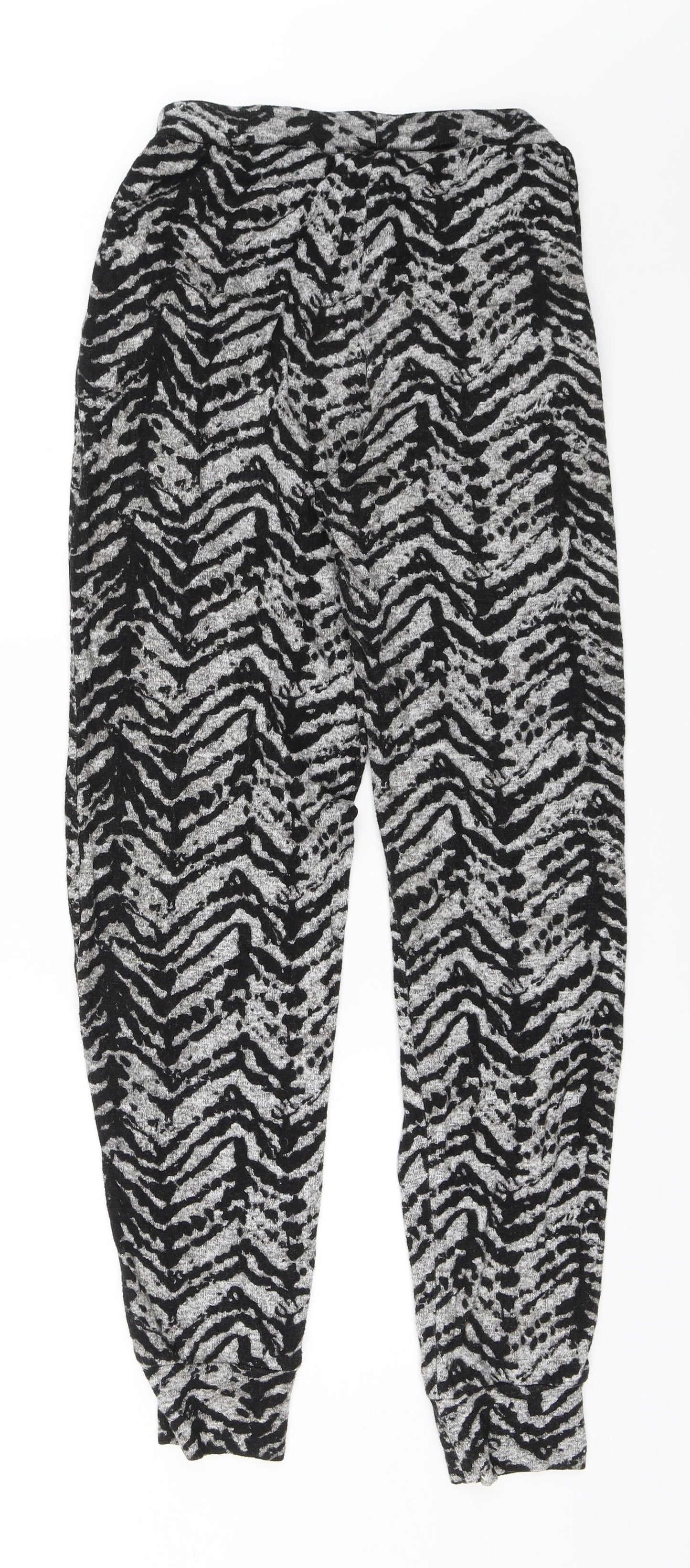 Peacocks Womens Black Animal Print  Trousers  Size 6 L29 in