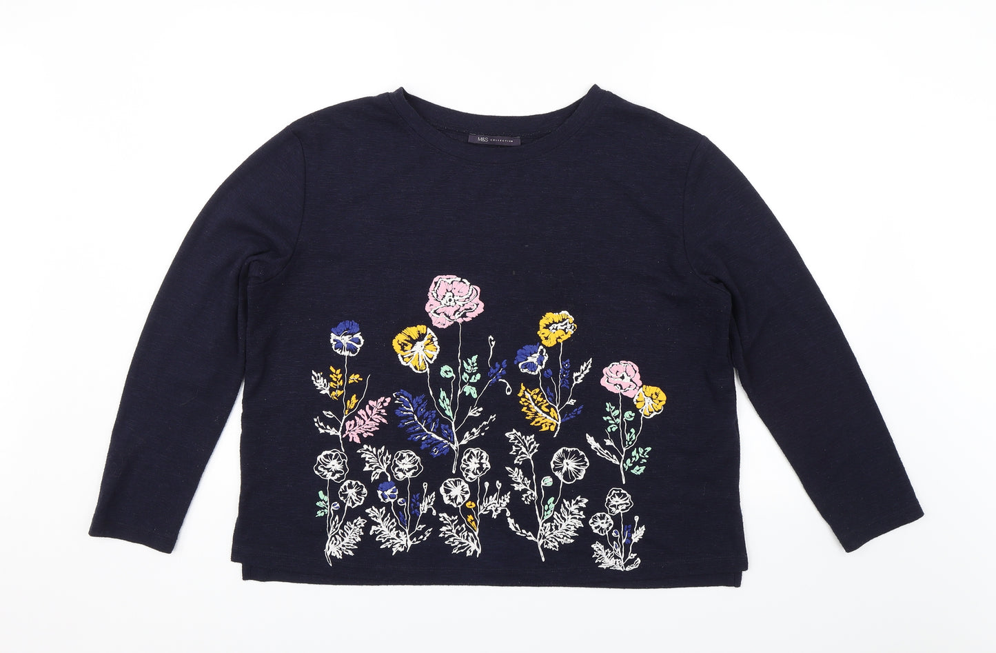 M&S Womens Blue Floral  Pullover Jumper Size 16