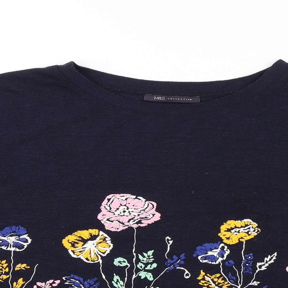 M&S Womens Blue Floral  Pullover Jumper Size 16