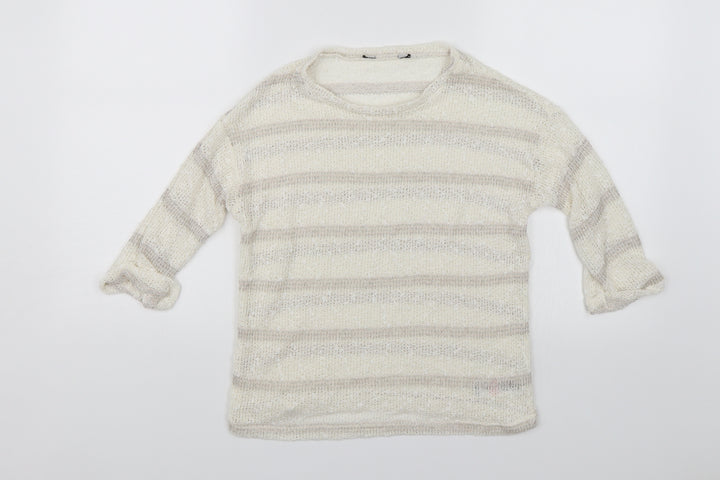 Dorothy Perkins Womens White Striped  Pullover Jumper Size 8