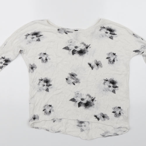 Divided Womens White Floral  Pullover Jumper Size XS
