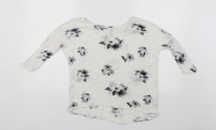 Divided Womens White Floral Pullover Jumper Size XS