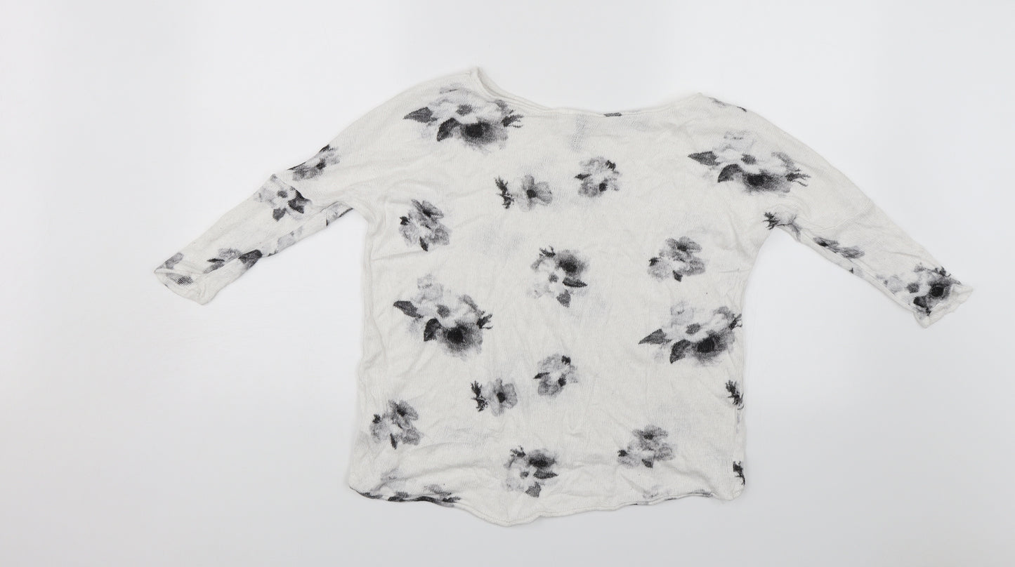 Divided Womens White Floral  Pullover Jumper Size XS