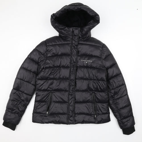 Pink Soda Womens Black   Puffer Jacket Coat Size 12