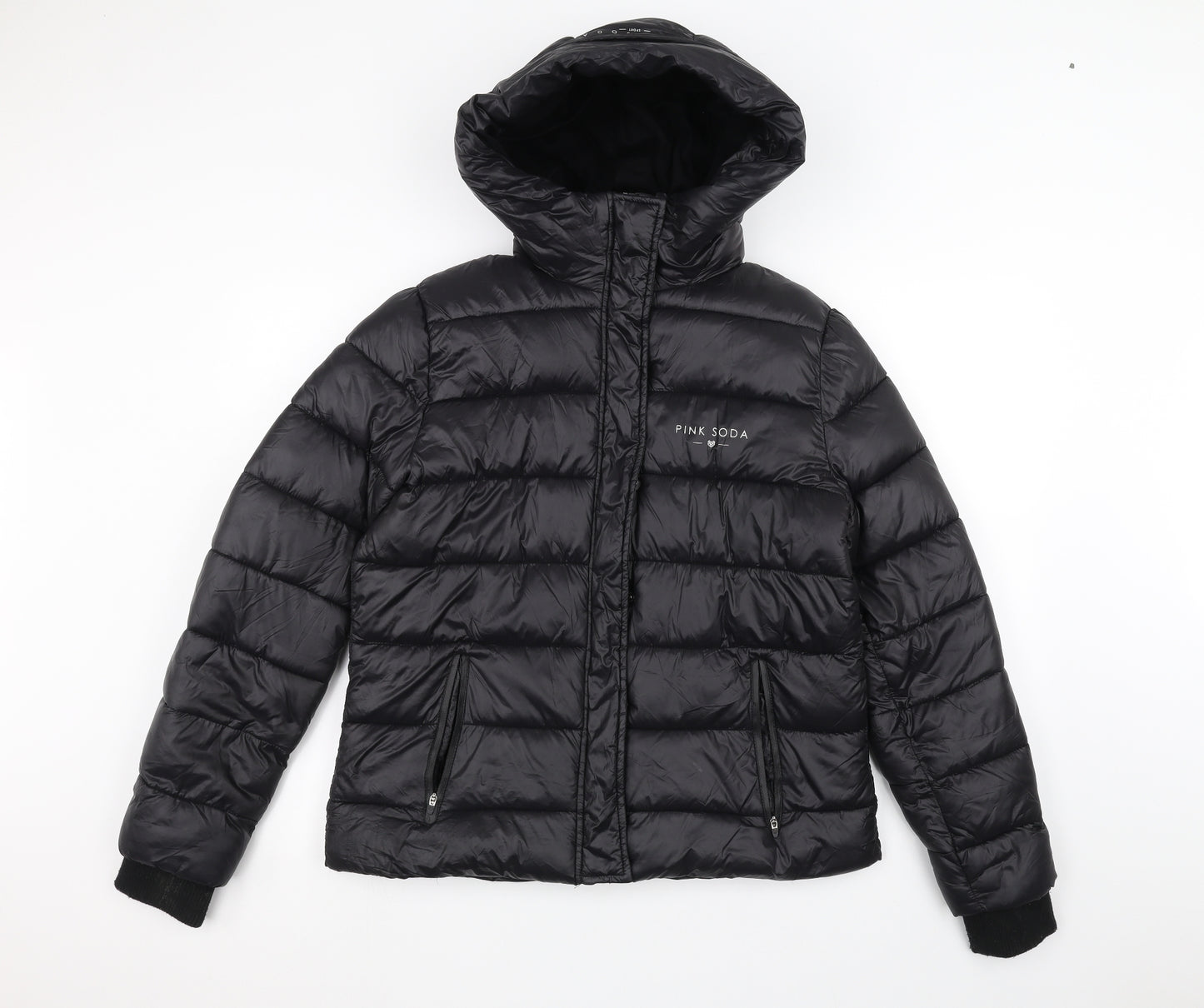 Pink Soda Womens Black   Puffer Jacket Coat Size 12