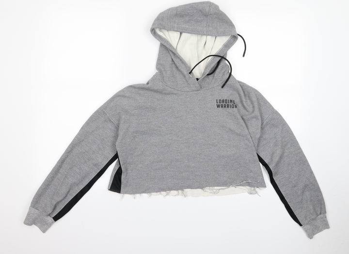 Bershka Womens Grey Pullover Hoodie Size S - cropped