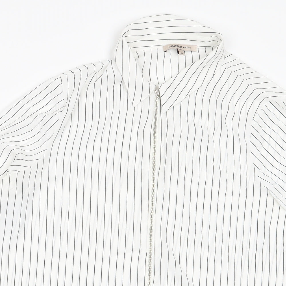 m&s Womens White Striped  Jacket  Size 14