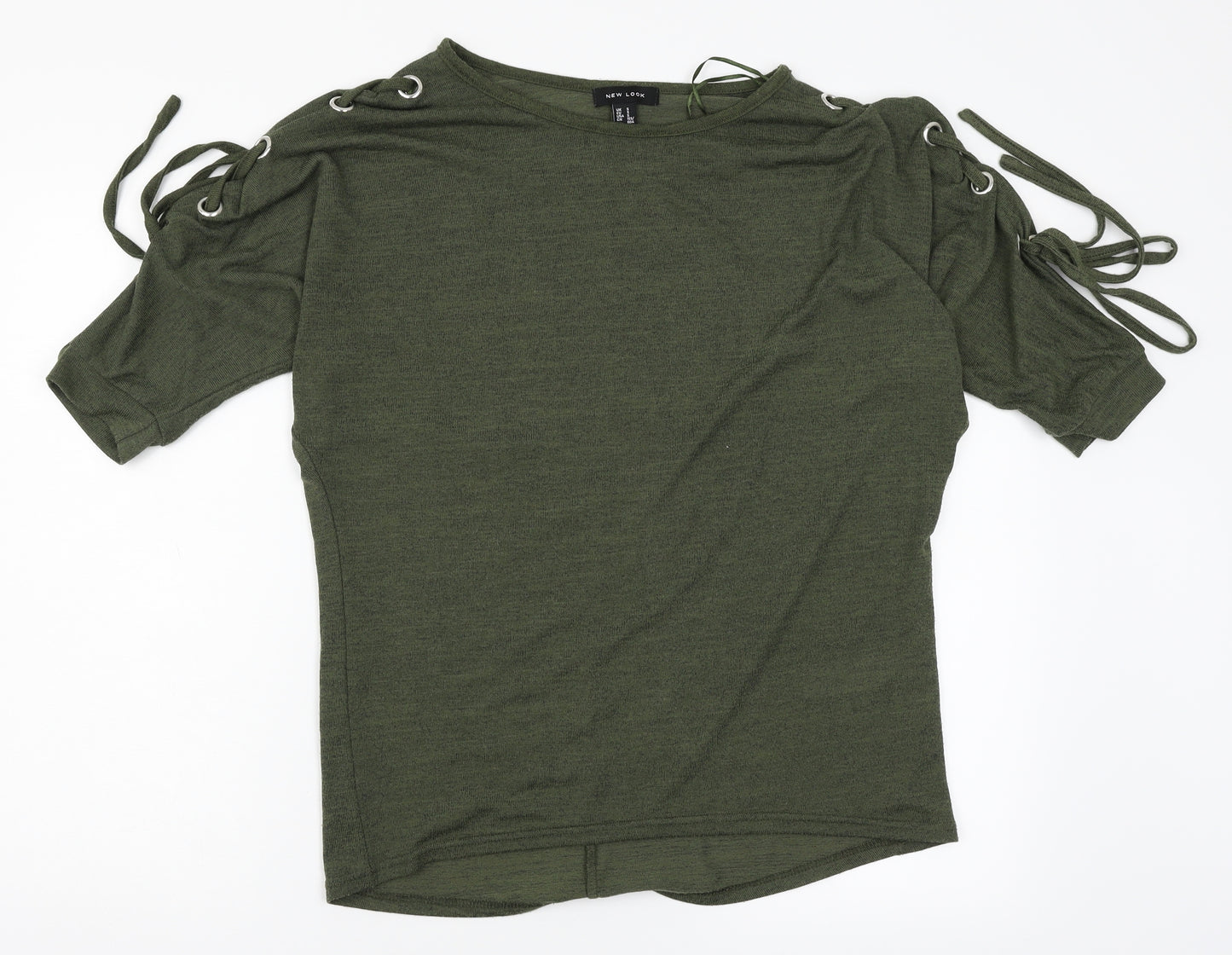 New Look Womens Green   Basic T-Shirt Size S  - rings and ties on sleeves