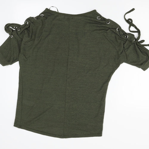 New Look Womens Green   Basic T-Shirt Size S  - rings and ties on sleeves