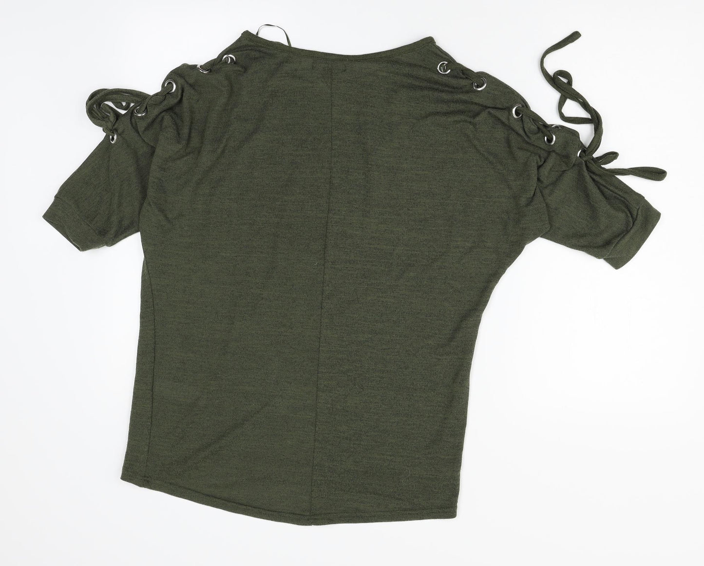 New Look Womens Green   Basic T-Shirt Size S  - rings and ties on sleeves