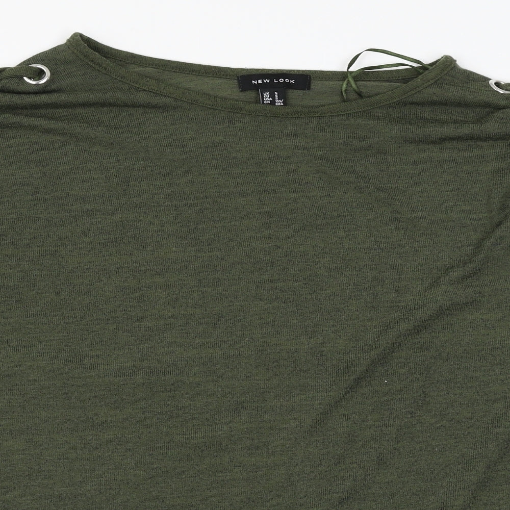 New Look Womens Green   Basic T-Shirt Size S  - rings and ties on sleeves