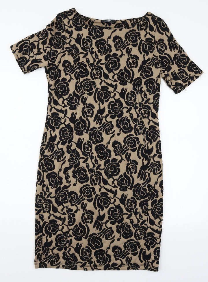 Wallis Womens Brown Floral A-Line Size 12