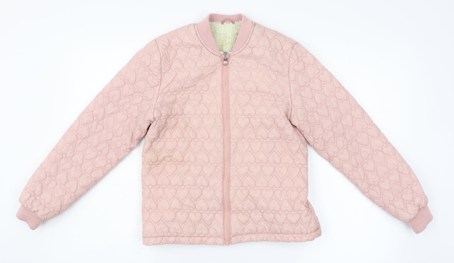 George Girls Pink   Bomber Jacket Jacket Size 12-13 Years  - heart pattern