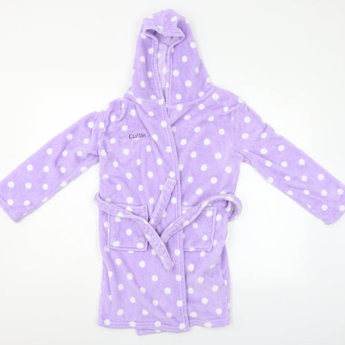 Preworn Girls Purple Polka Dot   Robe Size 10-11 Years  - Caitlin embroidered on