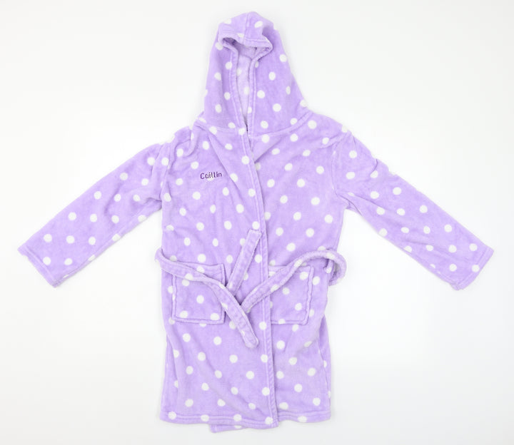 Preworn Girls Purple Polka Dot Robe Size 10-11 Years - Caitlin embroidered on